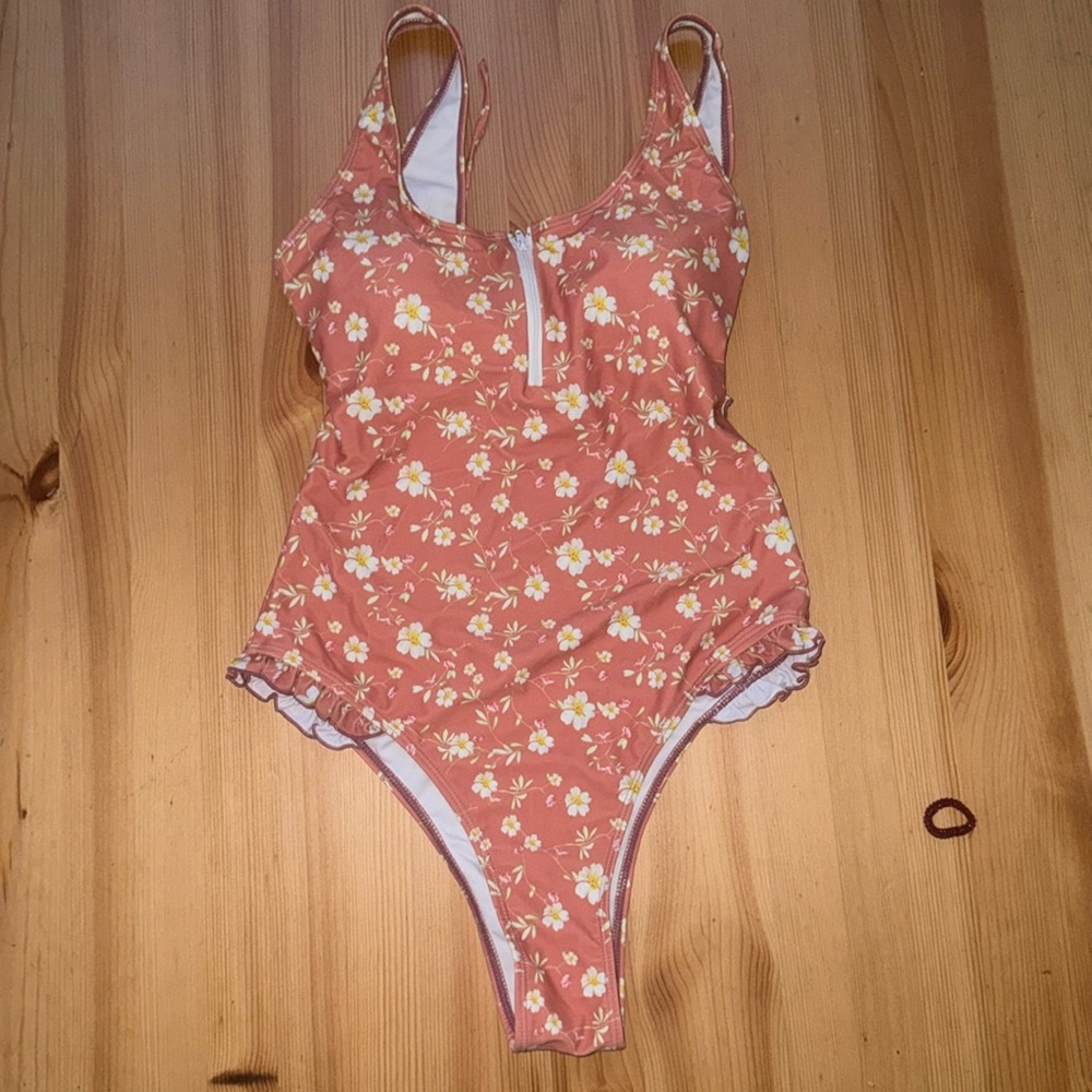 Pink floral bathing suit